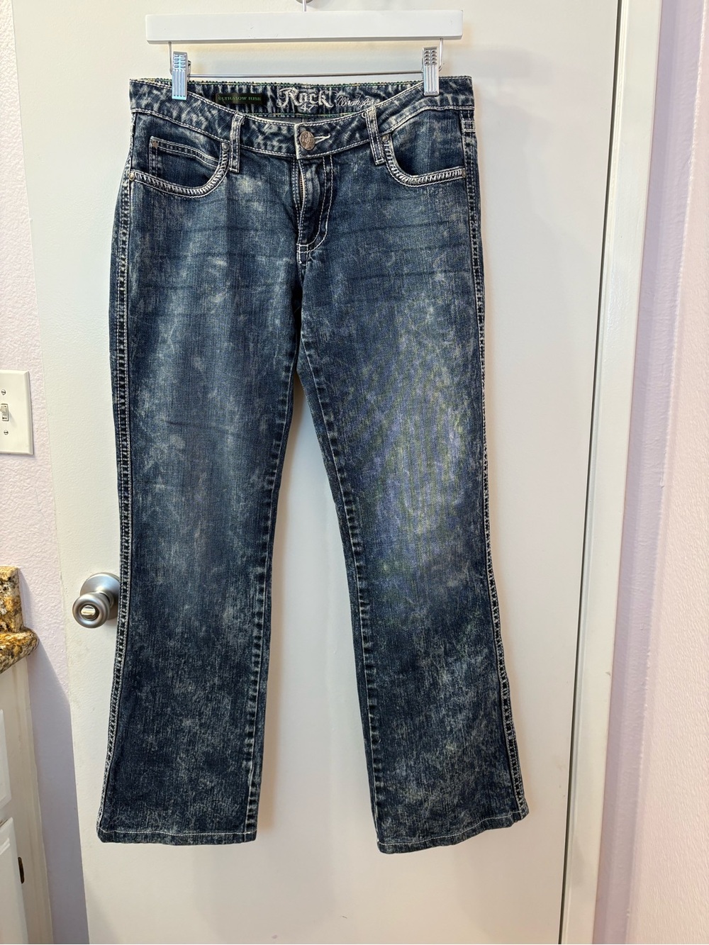 Rock 47 Wrangler Y2K Women's Distressed Black Wash Bootcut Jeans